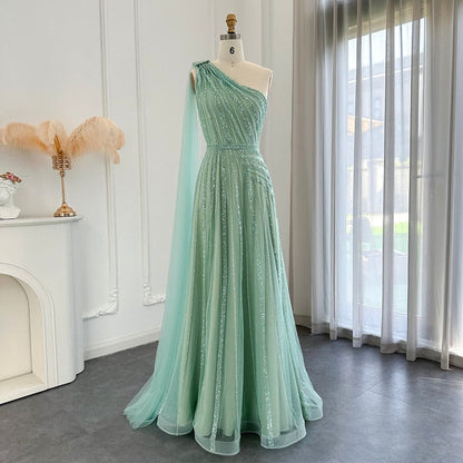 For Sale Luxury Yellow One Shoulder Evening Dress with Cape