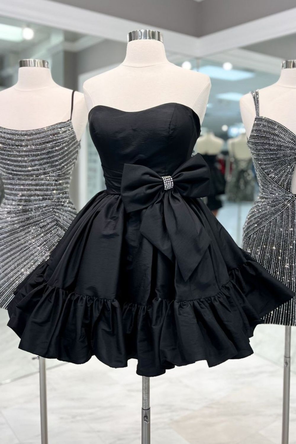 Simple Strapless Short Satin Homecoming Dress