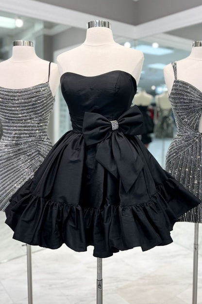 Simple Strapless Short Satin Homecoming Dress