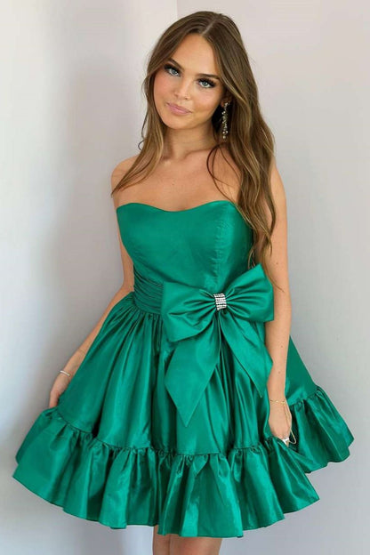 Simple Strapless Short Satin Homecoming Dress