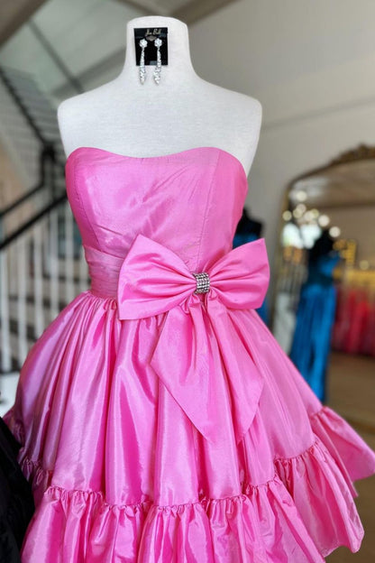 Simple Strapless Short Satin Homecoming Dress