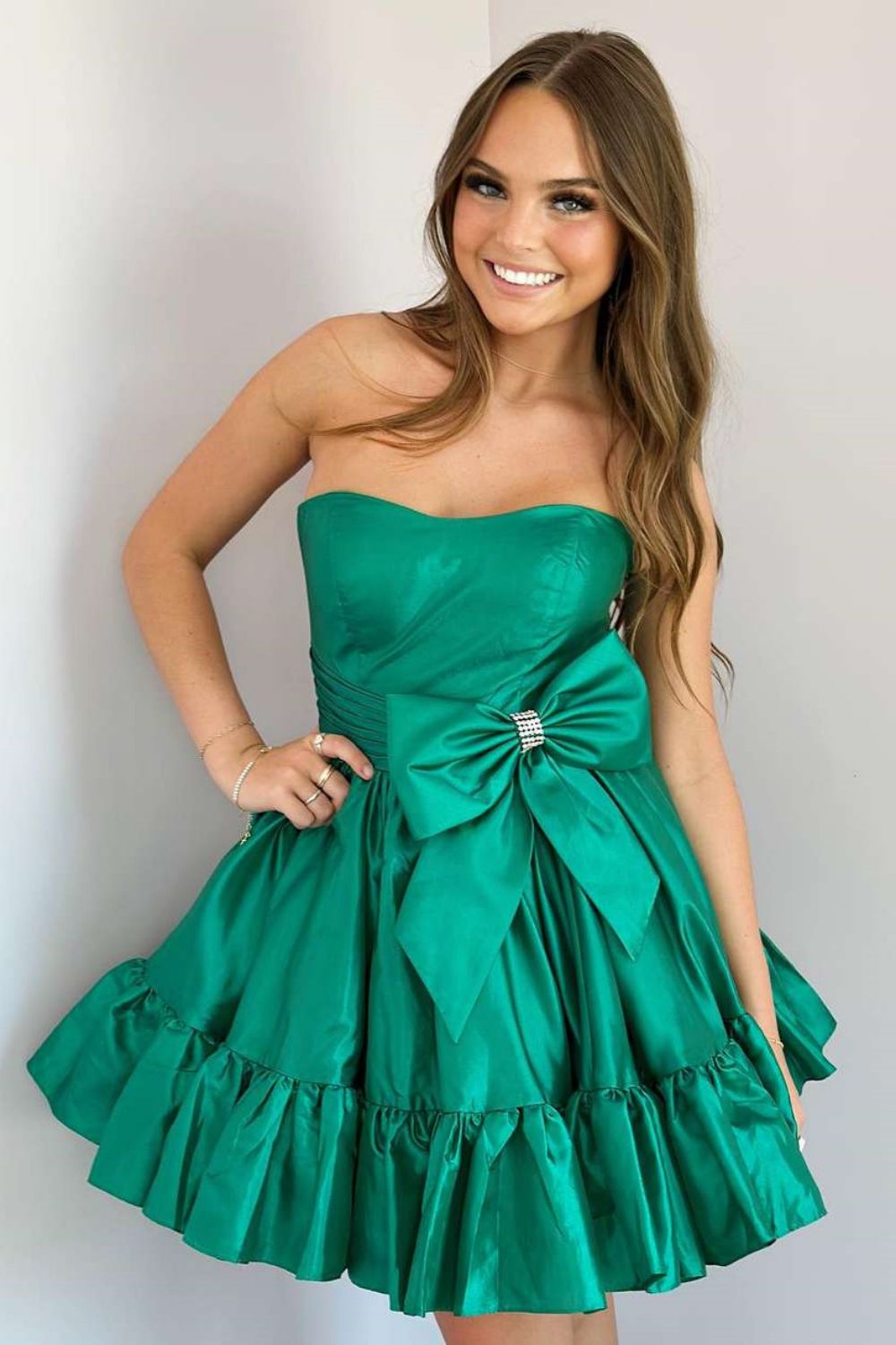 Simple Strapless Short Satin Homecoming Dress