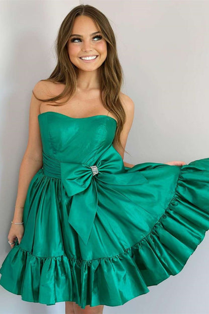 Simple Strapless Short Satin Homecoming Dress