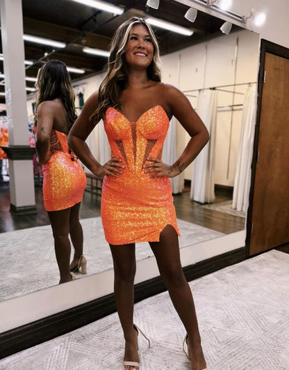 Sparkly Sequin Short Homecoming Dress with Slit