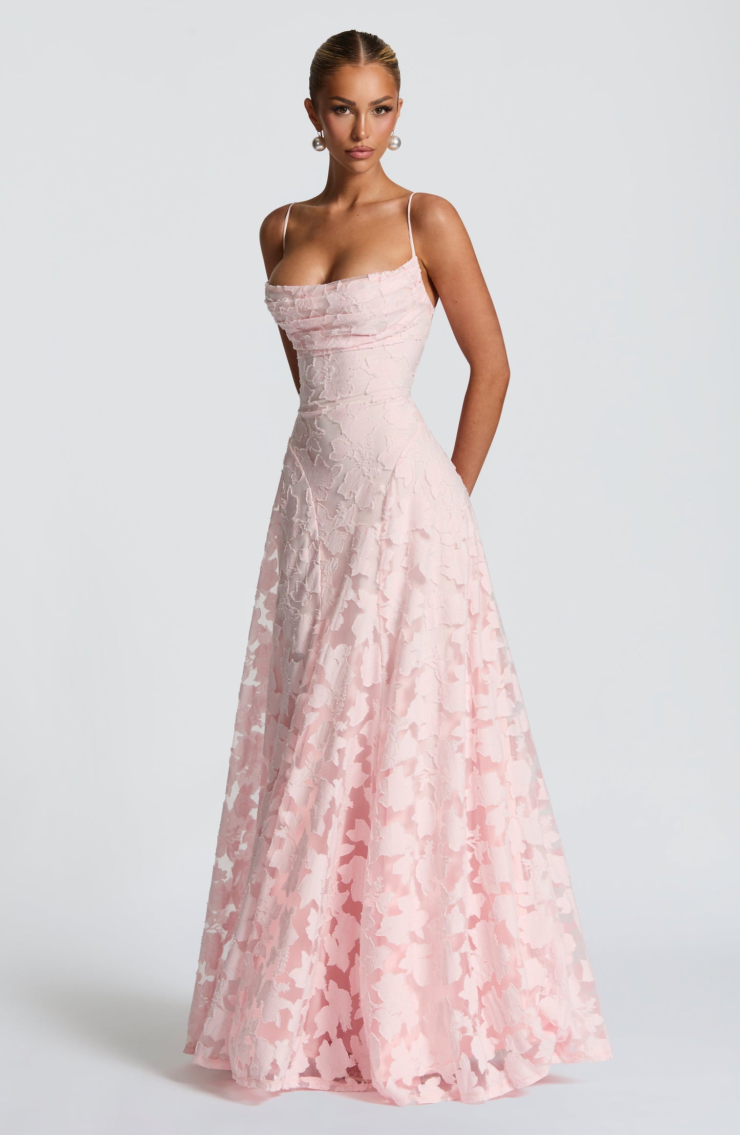 Romantic Pink Floral Gown | Open Back & A-Line Skirt