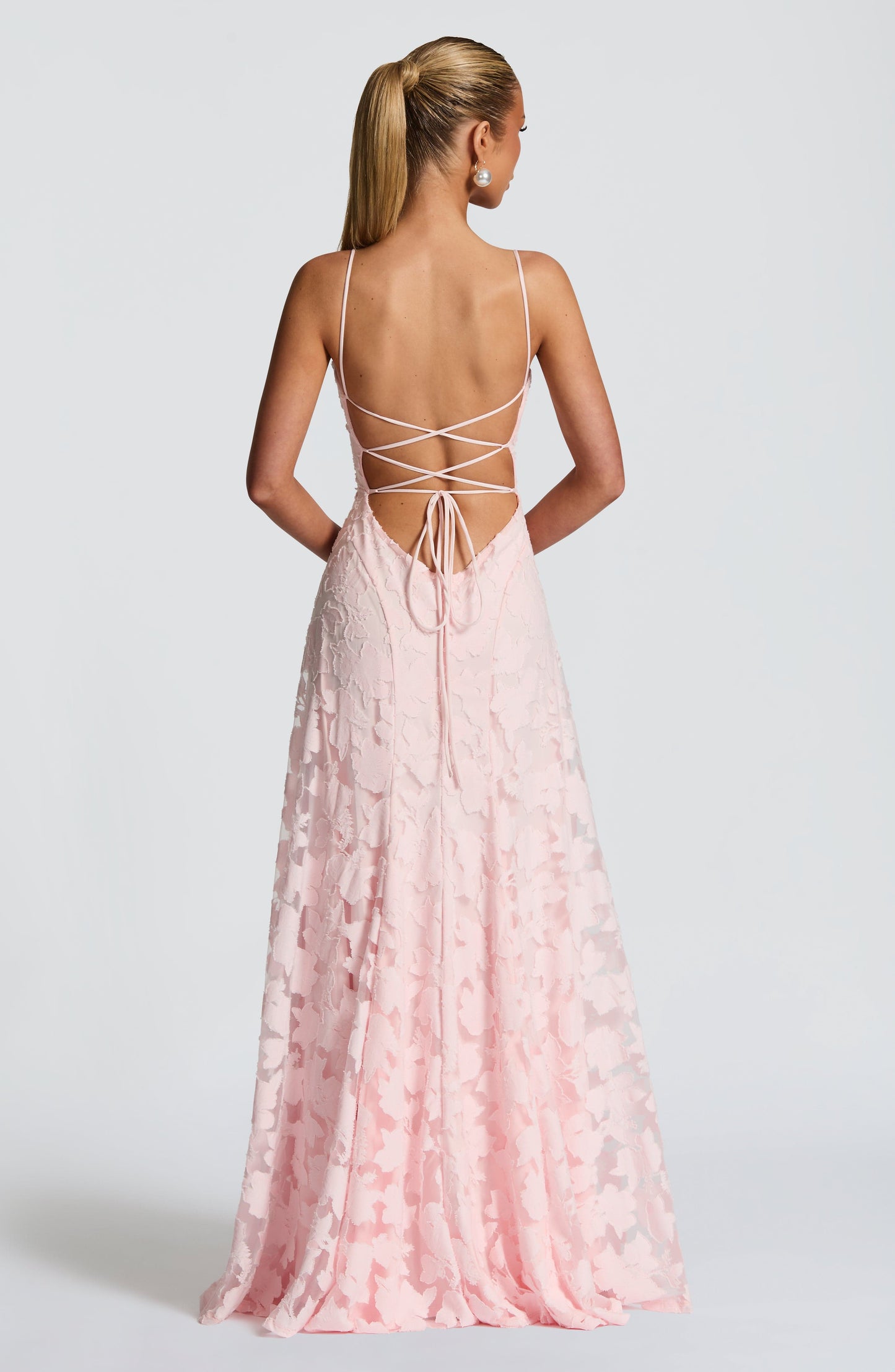 Romantic Pink Floral Gown | Open Back & A-Line Skirt