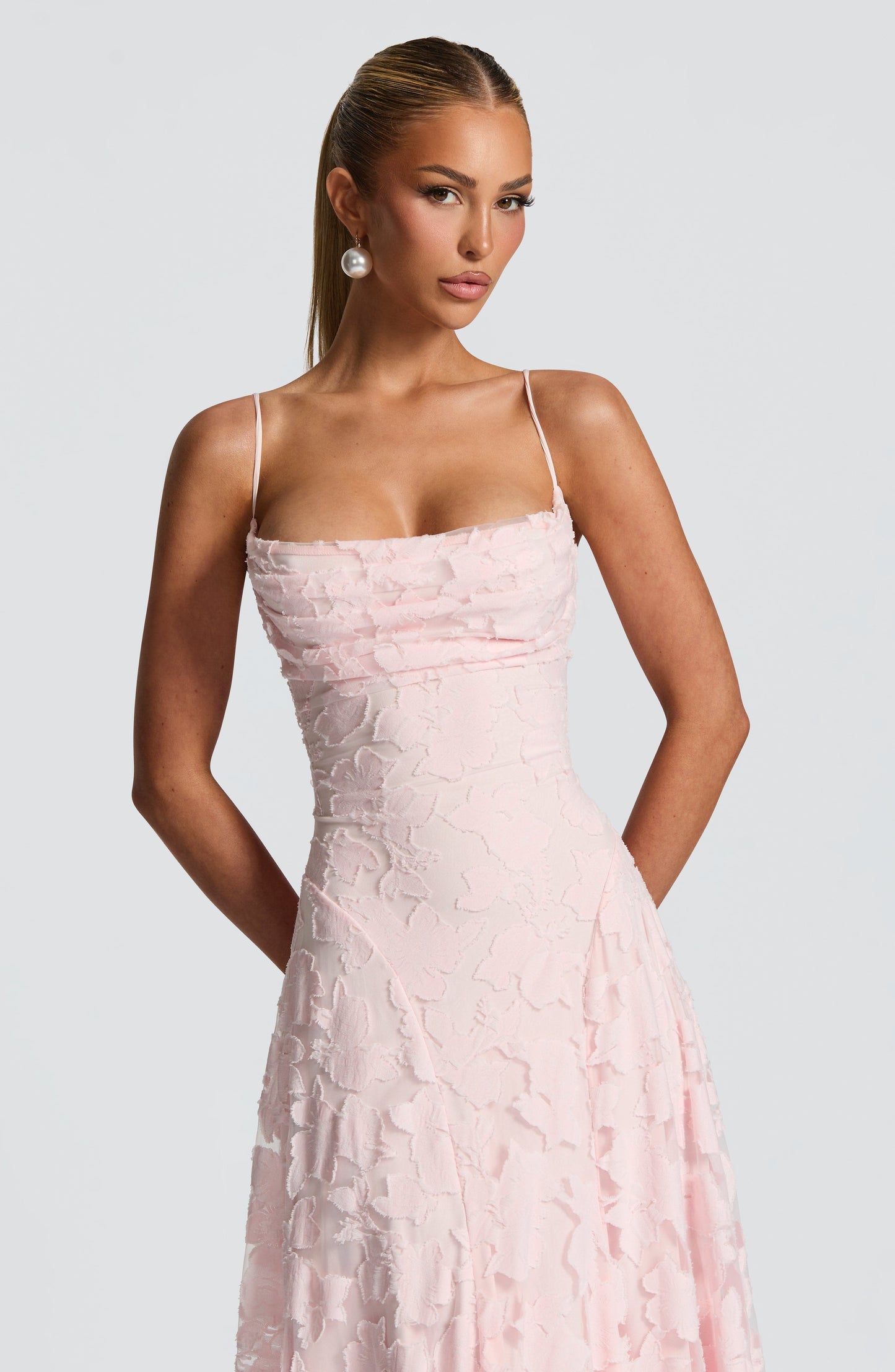 Romantic Pink Floral Gown | Open Back & A-Line Skirt