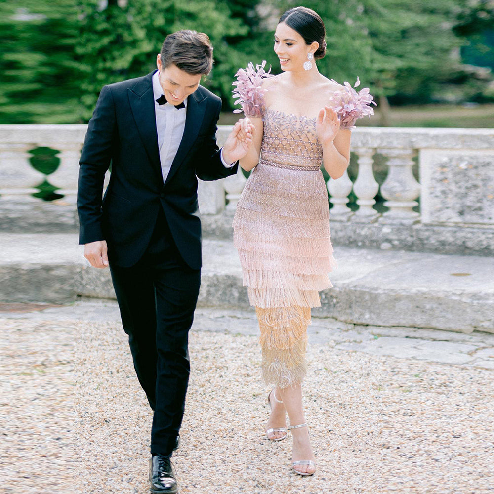 Luxury Feathers Tassel Lilac Evening Dress
