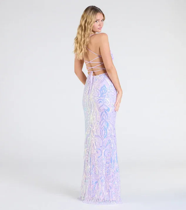 Formal Sequin Lace-Up Mermaid Prom Dress